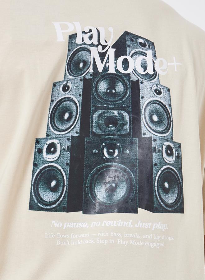 Styli Men Beige Graphic Print Oversized T-Shirt - Image 3